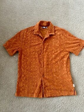 Rust Jacquard Urban Outfitters Men Button Up Short Sleeve Shirt Sz Medium
